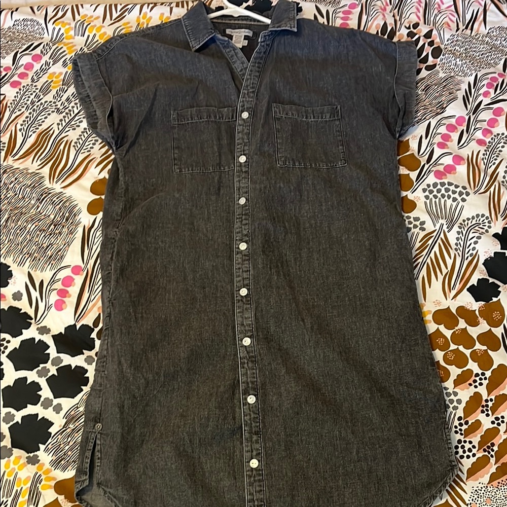 Casual Black Denim Shirt Dress